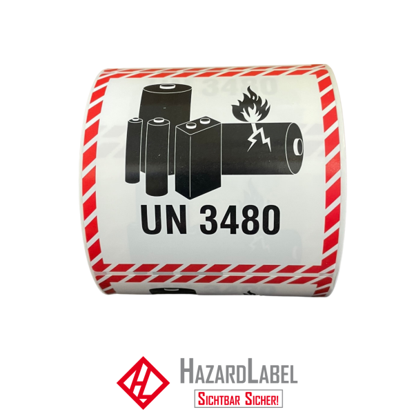 Batterieaufkleber UN3480, 10x10 cm, PE-Folie